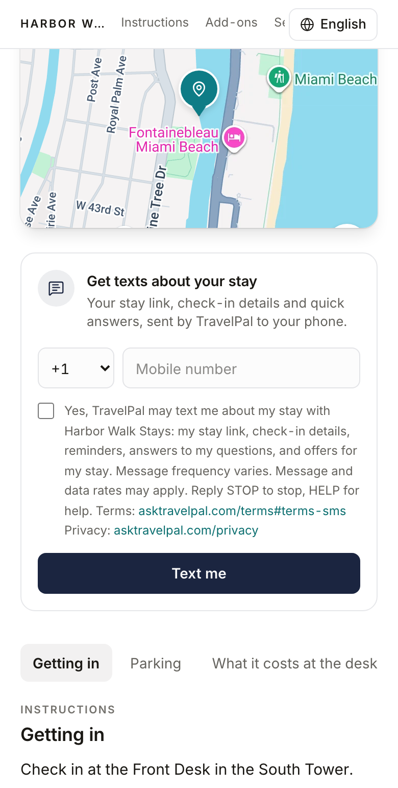 The same sign-up box on a phone, below the map on the guest's stay page.